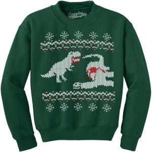 Dinosaur Snack Funny T-Rex Dinos Ugly Christmas Unisex Crew Neck Sweatshirt(Forest Green)