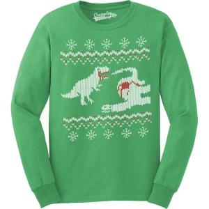 Dinosaur Snack Funny T-Rex Dinos Ugly Christmas Unisex Crew Neck Sweatshirt(Green)