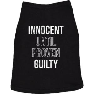 Funny Dog Shirt – Innocent Until Proven Guilty Graphic Tee – Lightweight Cotton Pet Apparel for Puppies – Sarcastic Dog Outfit Holiday or Everyday Wear Black, S(XL)