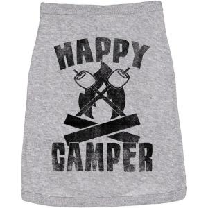 Funny Dog Shirt Happy Camper Print Outdoor Pet Tee – Soft Cotton Lightweight Small Medium Large XXL Breeds T-Shirt for Dogs Hiking Camping Summer Travel Grey, XL(X-Large)