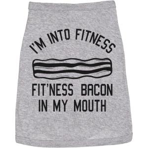 Funny Dog Shirt for Small Medium Large XXL Dogs – Im Into Fitness Fitness Bacon in My Mouth Print – Lightweight Cotton Tee for Pets Summer Wear or Gifts Grey, XXL(Small)