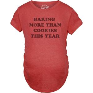 Funny Maternity Christmas Shirts for The Holidays Cute Tees to Celebrate Bumps First Christmas(Heather Red – More Than Cookies)