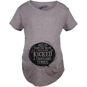 Funny Maternity T Shirts for Pregnant Women with Sarcastic Sayings Hilarious Womens Shirts for Pregnancy(Dark Heather Grey – Hello Inside)