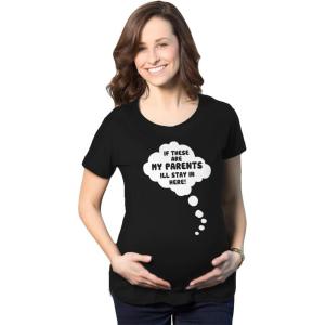 Funny Maternity T Shirts for Pregnant Women with Sarcastic Sayings Hilarious Womens Shirts for Pregnancy(Heather Black – Stay Here)