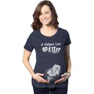 Funny Maternity T Shirts for Pregnant Women with Sarcastic Sayings Hilarious Womens Shirts for Pregnancy(Heather Navy – No Otter)