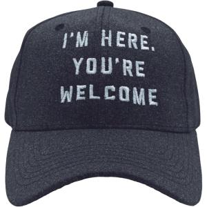 Funny Novelty Hats Sarcastic Graphic Caps for Men and Women with Funny Sayings(Heather Black – Im Here)