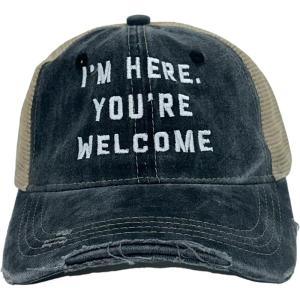 Funny Novelty Hats Sarcastic Graphic Caps for Men and Women with Funny Sayings(Trucker Black – Im Here)