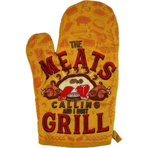 Funny Taco Oven Mitt – Introverted but Willing to Discuss Tacos Design – Durable Cotton Blend with Heat Protection – Novelty Mexican Food Kitchen Glove for Cooking and Taco Lovers(Meats Calling)