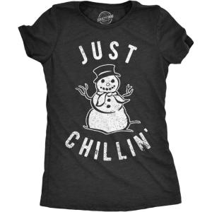 Funny Womens Christmas Shirts Wholesome Shirts for Happy Holiday Tees for Ladies(Heather Black – Just Chillin)