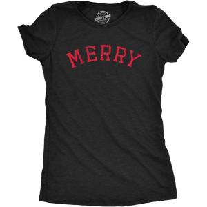 Funny Womens Christmas Shirts Wholesome Shirts for Happy Holiday Tees for Ladies(Heather Black – Merry)