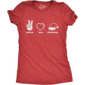 Funny Womens Christmas Shirts Wholesome Shirts for Happy Holiday Tees for Ladies(Heather Red – Peace Love Christmas)