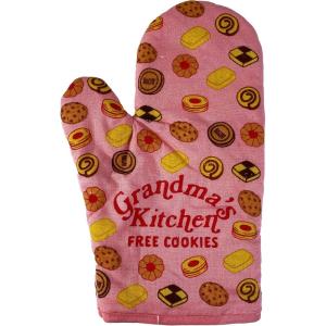 Grandmas Kitchen Free Cookies Oven Mitt Funny Grandmother Gift Baking Kitchen Glove Funny Graphic Kitchenwear Cool Grandma Novelty Cookware Pink Oven Mitt(Oven Mitt)