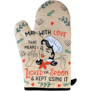 Made with Love That Means I Licked The Spoon and Kept Using It Oven Mitt Funny Graphic Kitchenwear Cool Food Novelty Cookware Multi Oven Mitt(Oven Mitt)