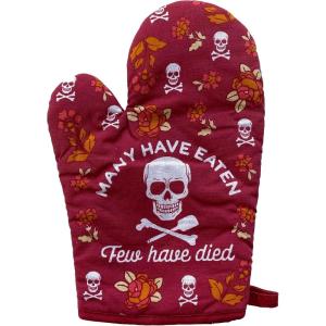 Many Have Eaten Few Have Died Oven Mitt Funny Sarcastic Cooking Kitchen Glove Funny Graphic Kitchenwear Halloween Cool Sarcastic Novelty Cookware Red Oven Mitt(Oven Mitt)