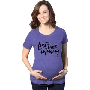 Maternity First Time Mommy Pregnancy T Shirt Cute Belly Bump Tee Mother to Be(Heather Purple)
