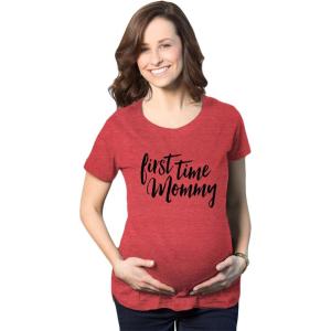 Maternity First Time Mommy Pregnancy T Shirt Cute Belly Bump Tee Mother to Be(Heather Red)