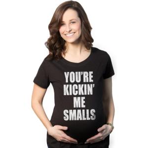 Maternity Kicking Me Smalls Funny T Shirt Pregnancy Announcement Novelty Tee(Black)