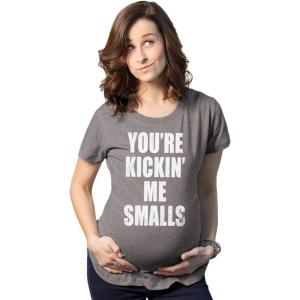 Maternity Kicking Me Smalls Funny T Shirt Pregnancy Announcement Novelty Tee(Dark Heather Grey)