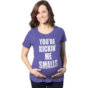 Maternity Kicking Me Smalls Funny T Shirt Pregnancy Announcement Novelty Tee(Heather Purple)