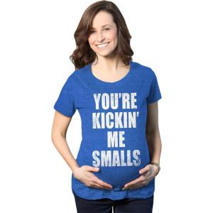 Maternity Kicking Me Smalls Funny T Shirt Pregnancy Announcement Novelty Tee(Heather Royal)