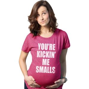 Maternity Kicking Me Smalls Funny T Shirt Pregnancy Announcement Novelty Tee(Pink)