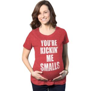 Maternity Kicking Me Smalls Funny T Shirt Pregnancy Announcement Novelty Tee(Red)