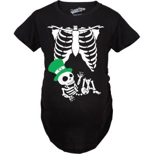 Maternity Leprechaun Skeleton Baby Funny Saint Patricks Day Announcement T Shirt(Black)