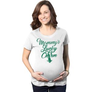 Maternity Mommys Lucky Charm T Shirt Irish Saint Patricks Pregnancy Pregnant Funny Graphic Maternity Tee Saint Patrick’s Day Maternity T Shirt Funny White L