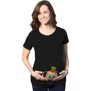 Maternity Peeking St Patricks Day Baby Funny T Shirt Saint Patty New Pregnancy(Black)