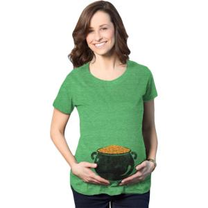 Maternity Pot of Gold Baby Bump Funny Saint Patricks Day Announcement T Shirt(Green)