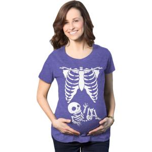 Maternity Skeleton Baby Monster Pumpkin T Shirts Funny Cute Pregnancy Halloween Tees(Heather Purple)