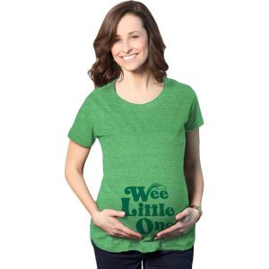 Maternity Wee Little One T Shirt Funny Pregnancy St Patricks Day Leprechaun Tee(Heather Green)