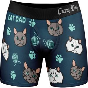 Mens Animal Boxers Funny Cat Dog Fish and More Novelty Underwear with Animals Funny Animal Underwear(Cat Dad)