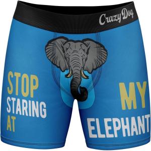 Mens Animal Boxers Funny Cat Dog Fish and More Novelty Underwear with Animals Funny Animal Underwear(Staring Elephant)
