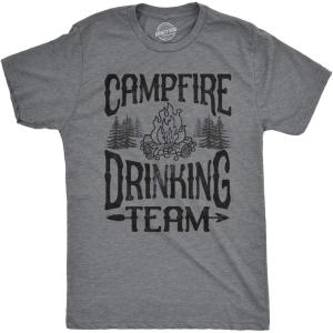 Mens Camping T Shirts Funny Camp Tees for Guys Cool Shirts for Outdoor Camping(Dark Heather Grey – Campfire Drinking Team)