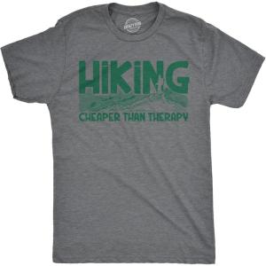 Mens Camping T Shirts Funny Camp Tees for Guys Cool Shirts for Outdoor Camping(Dark Heather Grey – Hike Therapy)