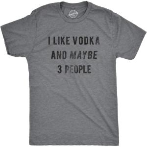 Mens Camping T Shirts Funny Camp Tees for Guys Cool Shirts for Outdoor Camping(Dark Heather Grey – Vodka and 3 People)