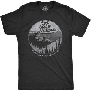 Mens Camping T Shirts Funny Camp Tees for Guys Cool Shirts for Outdoor Camping(Heather Black – Get Lost)