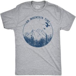 Mens Camping T Shirts Funny Camp Tees for Guys Cool Shirts for Outdoor Camping(Light Heather Grey – Mountain Time)