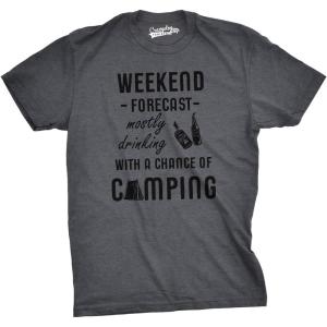 Mens Camping T Shirts Funny Camp Tees for Guys Cool Shirts for Outdoor Camping(Light Heather Grey – Weekend Forecast)