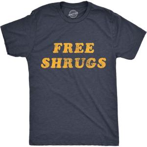 Mens Free Shrugs T Shirt Funny Introvert Hugs Sarcastic Novelty Graphic Tee(Heather Navy)