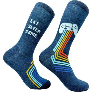 Mens Gamer Socks Funny Footware for Video Game Players(Eat Sleep Game)
