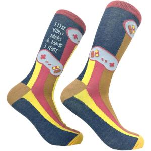 Mens Gamer Socks Funny Footware for Video Game Players(Games and Three People)