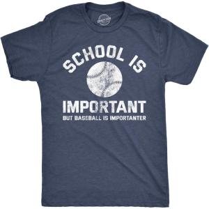 Mens School is Important But Baseball is Importanter T Shirt Funny Sports Tee(Heather Navy)