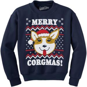 Merry Corgmas Ugly Christmas Sweater Dog Dad Lover Hilarious Funny Sweatshirt(Navy)