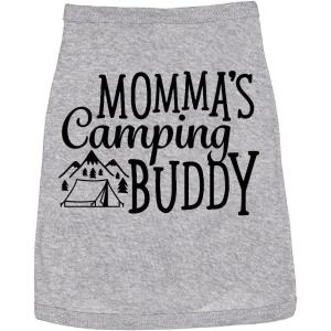 Mommas Camping Buddy Graphic Tee – Soft Cotton Blend Funny Dog Shirt for Mothers Day – Outdoors Pet Gift Campings Dogs Clothes for Small Medium Large Breeds Grey, M(Medium)