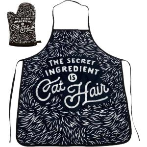 The Secret Ingredient is Cat Hair Funny Pet Kitten Animal Lover Graphic Kitchen Accessories Funny Graphic Kitchenwear Cool Cat Novelty Cookware Black Oven Mitt(Oven Mitt + Apron)