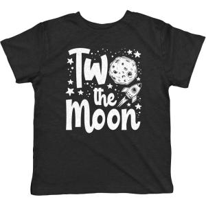 Toddler Two The Moon T Shirt Funny Second Birthday Tee(Heather Black)