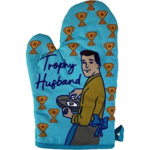 Trophy Husband Oven Mitt Funny Wedding Gift Fiance Cooking Kitchen Glove Funny Graphic Kitchenwear Cool Proposal Novelty Cookware Blue Oven Mitt(Oven Mitt)