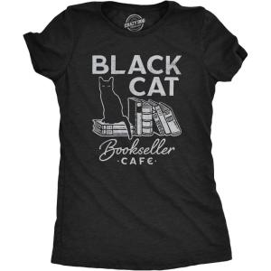 Wicked Womens T Shirts Funny Womens Tees with Witches and More Sarcastic Tees for Ladies(Heather Black – Black Cat Books)